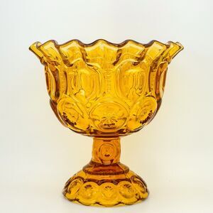 Vintage Smith Ruffle Edge Green Glass Footed Compote Dish